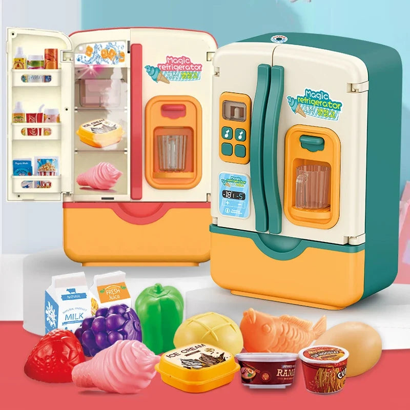 Multi-Function Kids Refrigerator – Interactive Pretend Play Kitchen Toy with Ice Dispenser & Mist Spray
