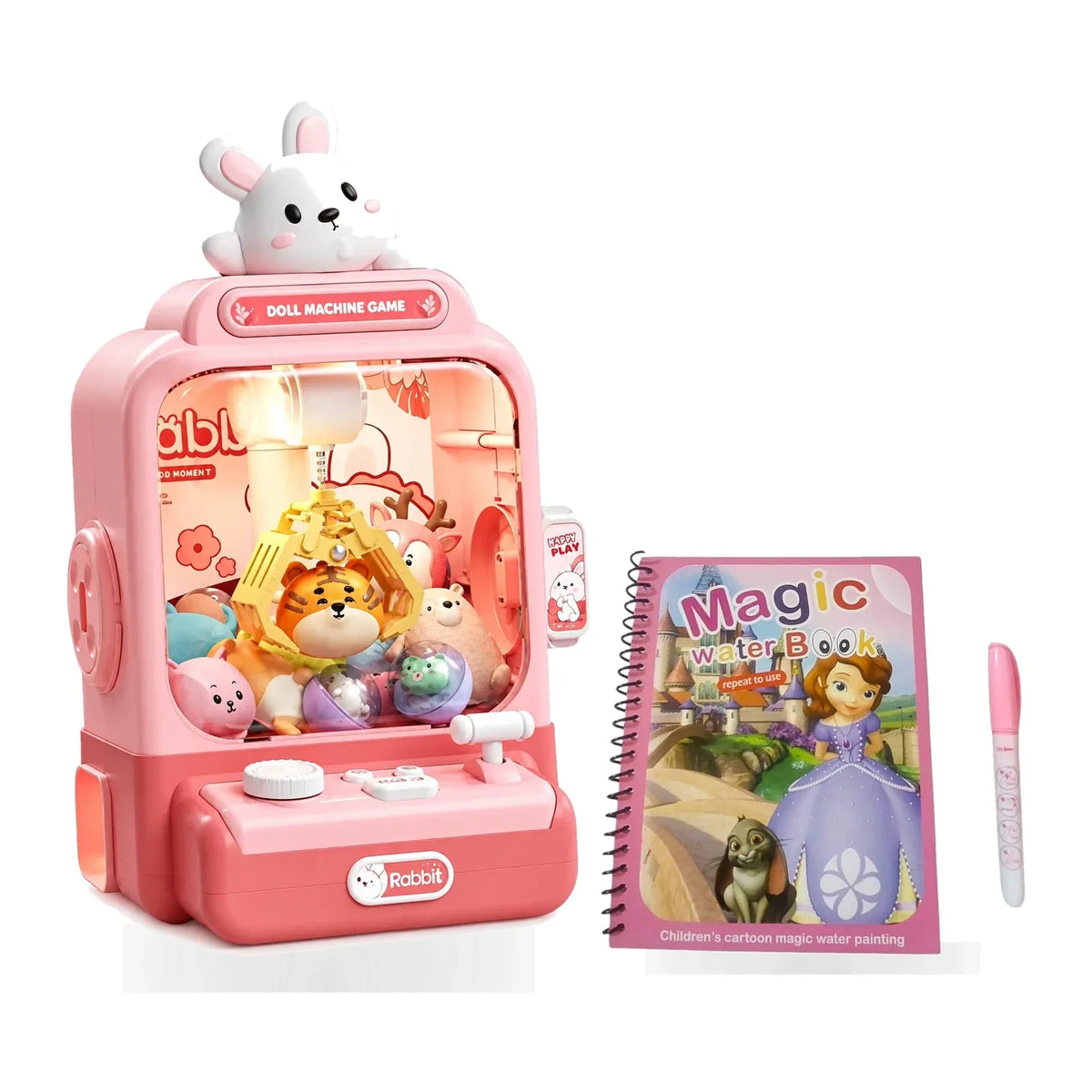 Rabbit Claw Machine Mini Arcade & Reusable Magic Water Art Duo