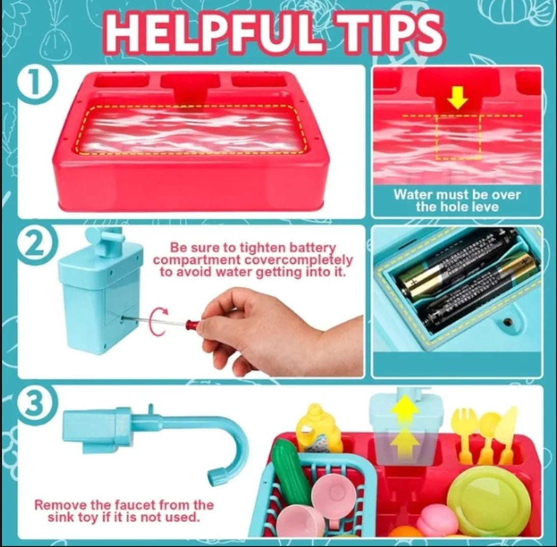 Kids Pretend Play Kitchen Set – Interactive Dishwasher & Water Sink Toy