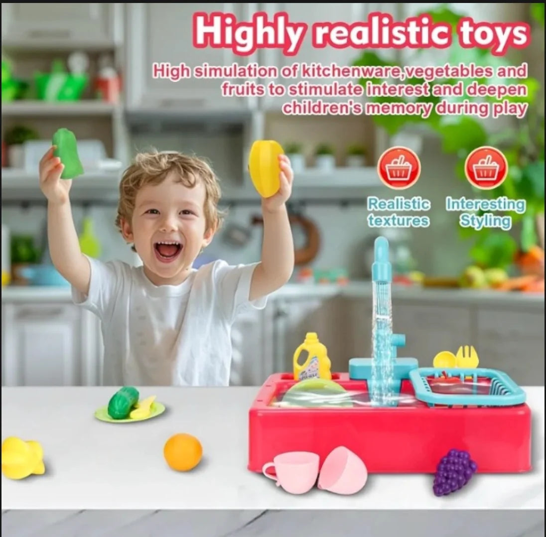 Kids Pretend Play Kitchen Set – Interactive Dishwasher & Water Sink Toy