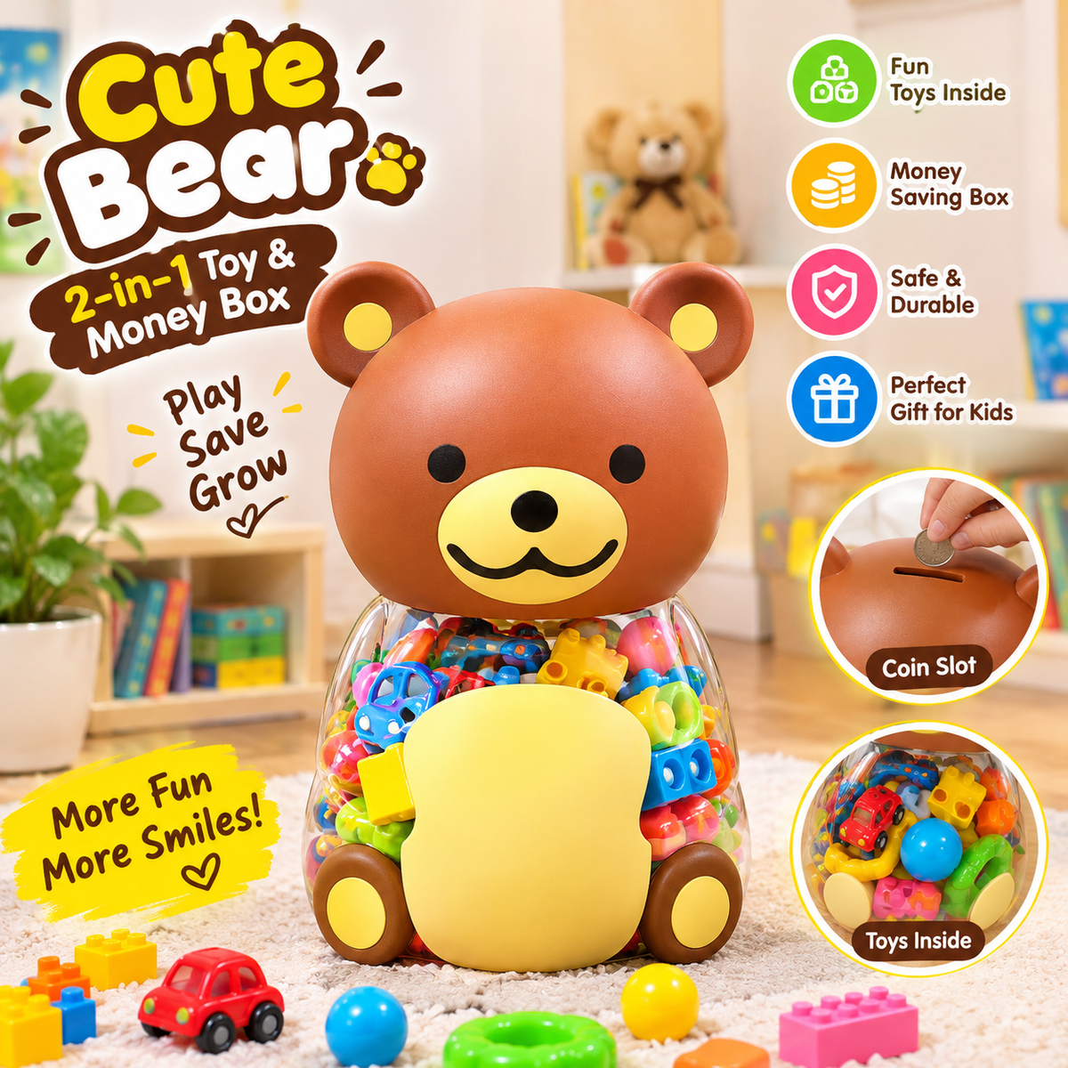 Happy Bear 2-in-1 Toy & Savings Box
