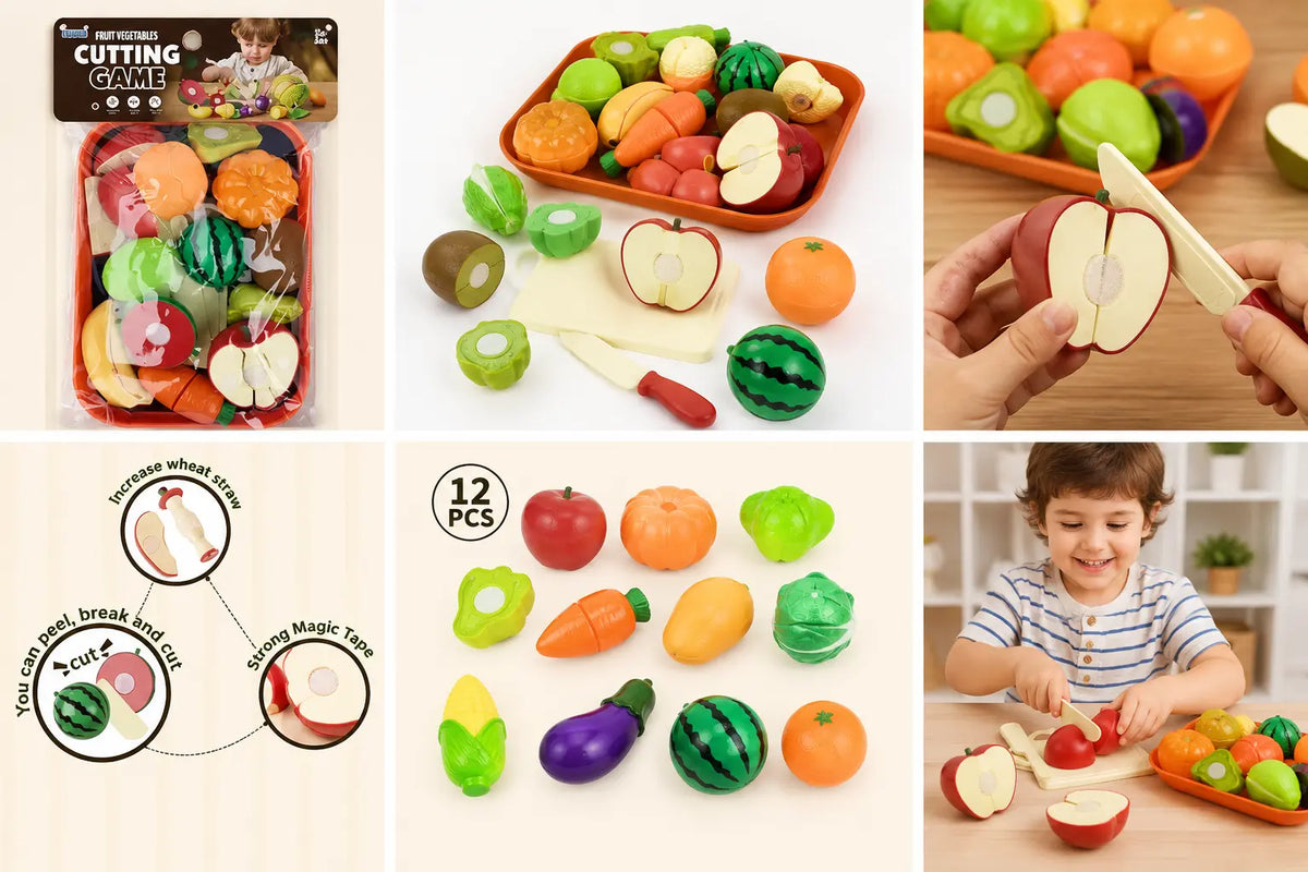 Montessori Fruit & Vegetable Cutting Play Set – Pretend Play Kitchen Toy for Toddlers