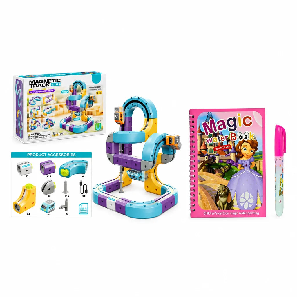 Magnetic Track Go! Anti-Gravity Train & Reusable Magic Water Book Set